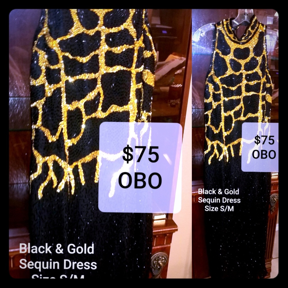 Black and Gold Sequin Dress